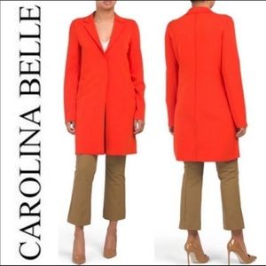 Carolina Belle Montreal Red Orange M Long Buttoned Blazer Stretch Pockets V1711